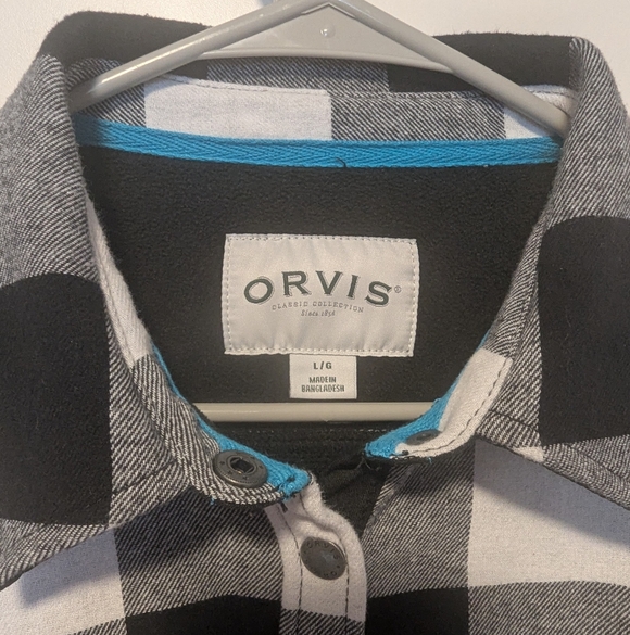 Orvis Women's Black Buffalo Plaid Flannel Fleece Lined Snap Shirt - Picture 3 of 5